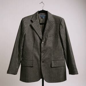 Women’s Ralph Lauren Wool cashmere Pinstripe Blazer Grey 12 Corpcore Officewear
